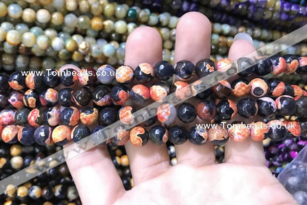 CAA1762 15 inches 8mm faceted round fire crackle agate beads