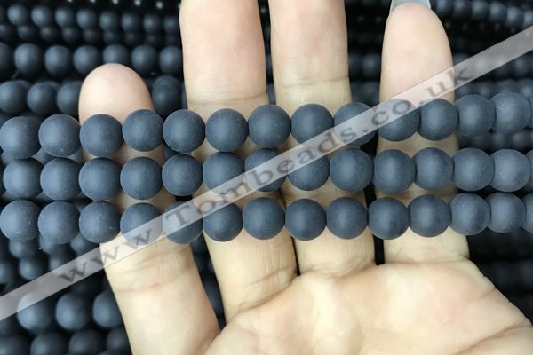 CAA2450 15.5 inches 10mm round matte black agate beads wholesale