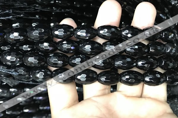 CAA2502 15.5 inches 10*14mm faceted rice black agate beads wholesale