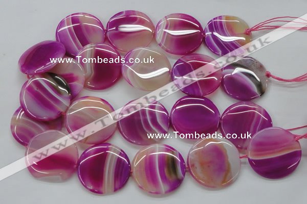 CAA311 15.5 inches 34mm flat round fuchsia line agate beads