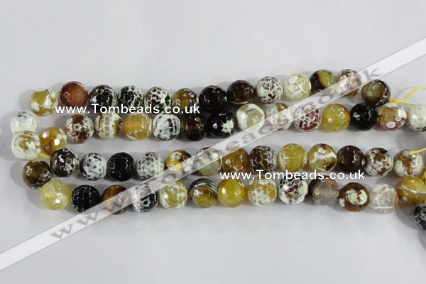 CAA382 15.5 inches 14mm faceted round fire crackle agate beads