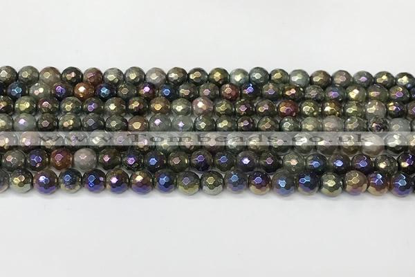 CAA5690 15 inches 6mm faceted round AB-color Indian agate beads