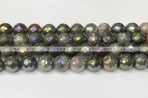 CAA5693 15 inches 12mm faceted round AB-color Indian agate beads