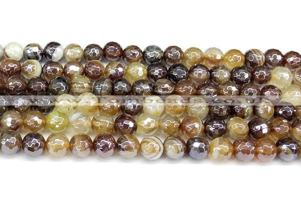 CAA5962 15 inches 8mm faceted round AB-color line agate beads