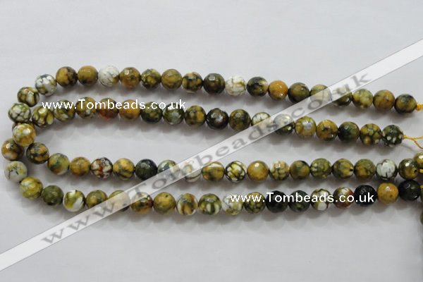 CAA797 15.5 inches 10mm faceted round fire crackle agate beads