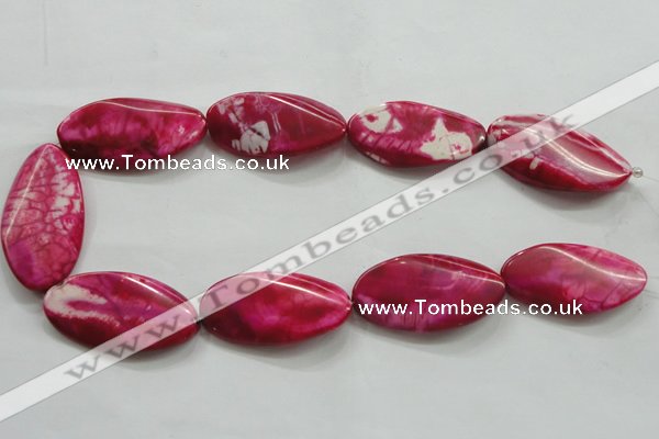 CAA844 15.5 inches 22*40mm twisted oval fire crackle agate beads