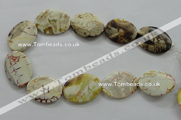 CAA845 15.5 inches 25*35mm twisted oval fire crackle agate beads