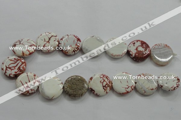 CAA848 15.5 inches 25mm flat round fire crackle agate beads