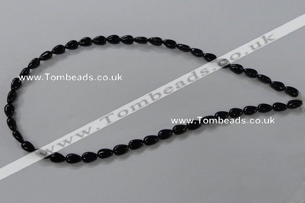 CAB744 15.5 inches 6*8mm flat teardrop black agate gemstone beads