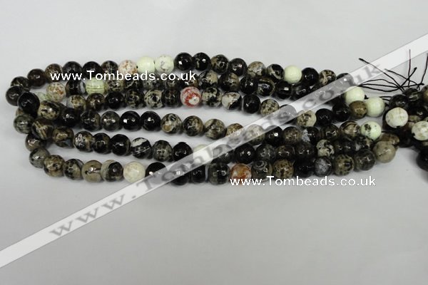 CAG1525 15.5 inches 10mm faceted round fire crackle agate beads