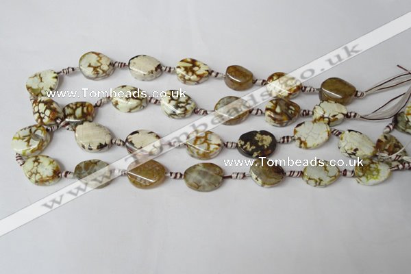 CAG1575 15.5 inches 15*20mm twisted oval fire crackle agate beads