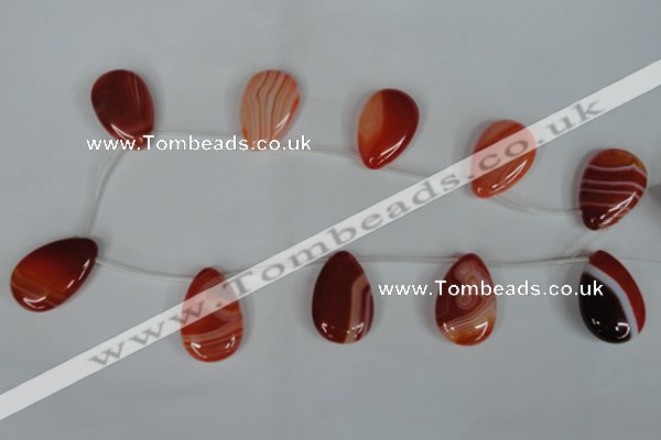 CAG3289 Top-drilled 20*30mm flat teardrop red line agate beads