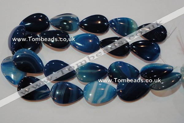 CAG3474 15.5 inches 25*35mm flat teardrop blue line agate beads