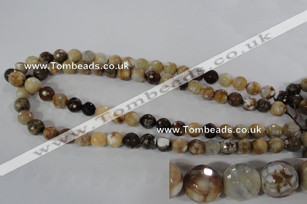 CAG3863 15.5 inches 10mm faceted round fire crackle agate beads