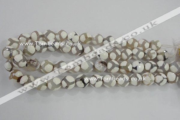 CAG5336 15.5 inches 14mm faceted round tibetan agate beads wholesale