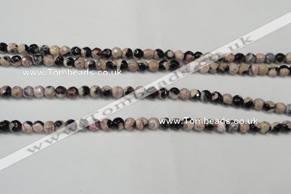 CAG5651 15 inches 4mm faceted round fire crackle agate beads