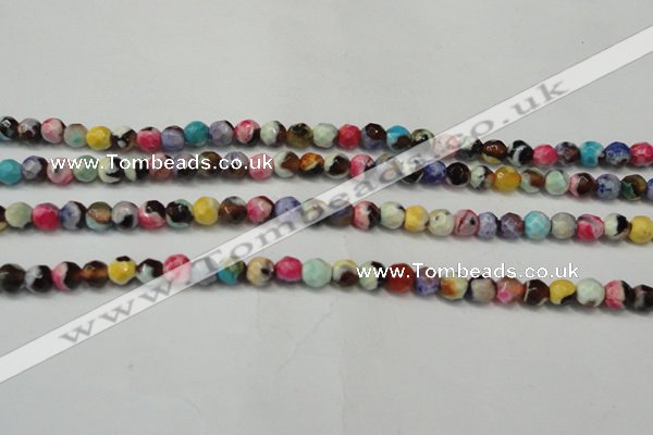 CAG5661 15 inches 4mm faceted round fire crackle agate beads