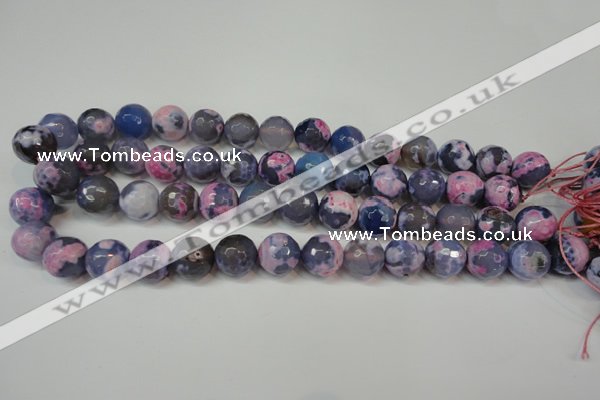 CAG5844 15 inches 14mm faceted round fire crackle agate beads