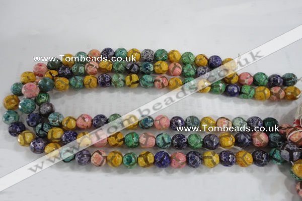 CAG6143 15 inches 14mm faceted round tibetan agate gemstone beads