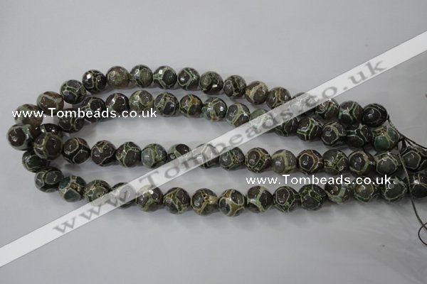 CAG6385 15 inches 14mm faceted round tibetan agate gemstone beads