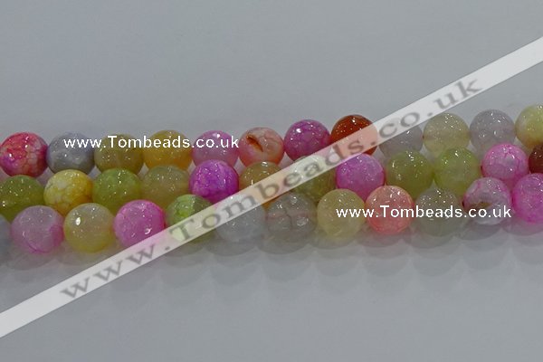 CAG8951 15.5 inches 12mm faceted round fire crackle agate beads