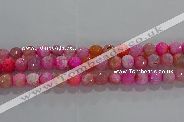 CAG8964 15.5 inches 8mm faceted round fire crackle agate beads