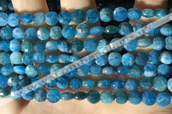 CCB615 15.5 inches 6mm faceted coin natural apatite gemstone beads