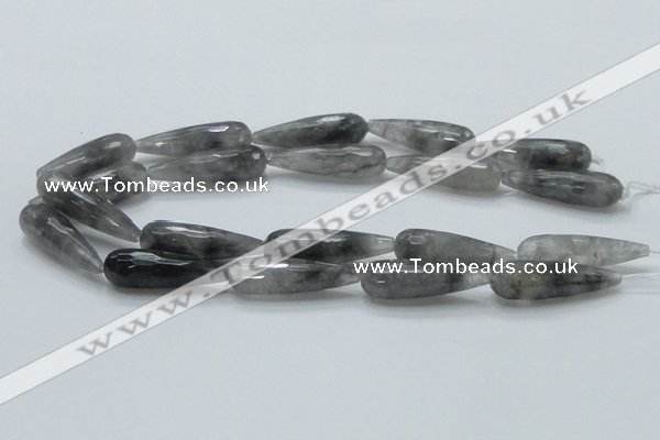 CCQ110 15.5 inches 12*40mm faceted teardrop cloudy quartz beads