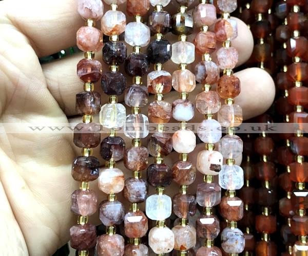 CCU1361 15 inches 6mm - 7mm faceted cube red quartz beads