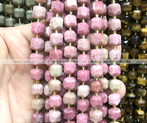 CCU1373 15 inches 6mm - 7mm faceted cube pink wooden jasper beads