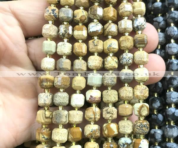 CCU1377 15 inches 6mm - 7mm faceted cube picture jasper beads