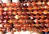 CCU1391 15 inches 6mm - 7mm faceted cube red banded agate beads