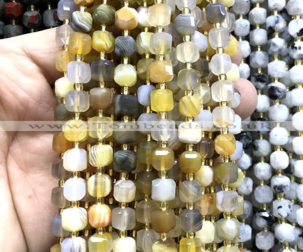 CCU1393 15 inches 6mm - 7mm faceted cube yellow Botswana agate beads