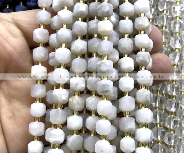 CCU1395 15 inches 6mm - 7mm faceted cube white crazy lace agate beads