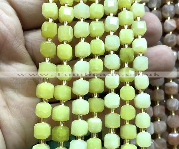 CCU1426 15 inches 6mm - 7mm faceted cube lemon jade beads