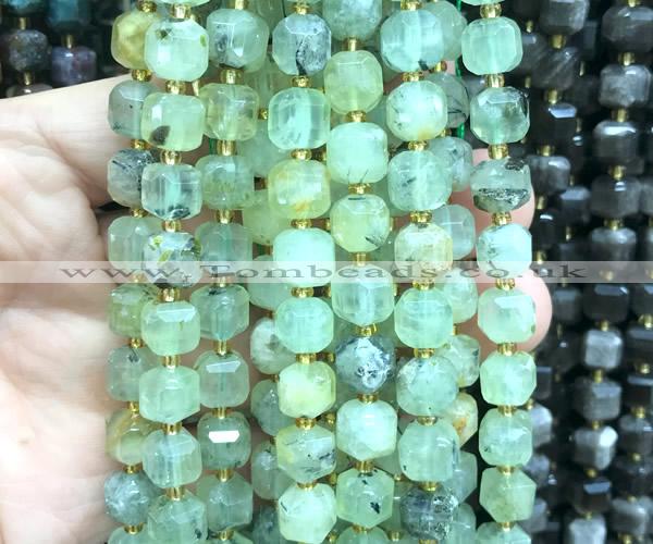 CCU1459 15 inches 8mm - 9mm faceted cube green rutilated quartz beads