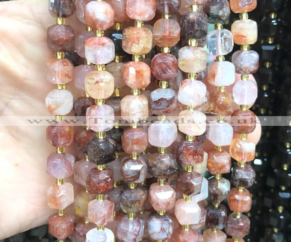 CCU1463 15 inches 8mm - 9mm faceted cube red quartz beads