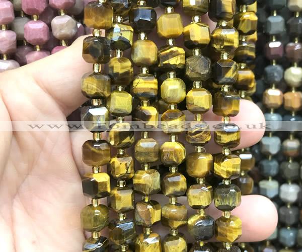 CCU1466 15 inches 8mm - 9mm faceted cube yellow tiger eye beads