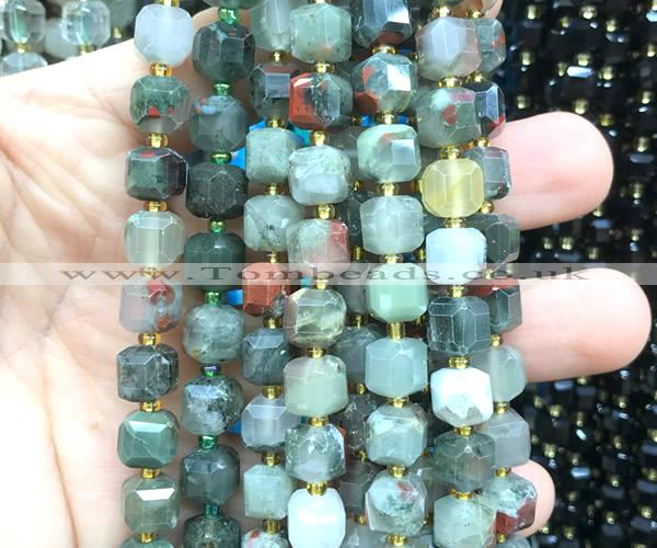 CCU1486 15 inches 8mm - 9mm faceted cube blood jasper beads