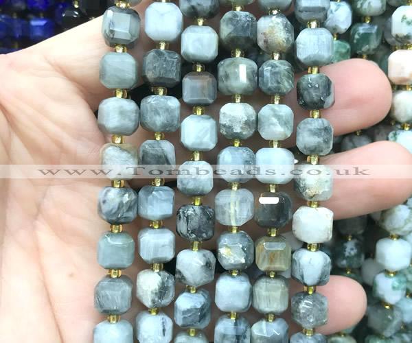 CCU1492 15 inches 8mm - 9mm faceted cube eagle eye jasper beads