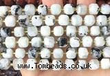 CCU1518 15 inches 8mm - 9mm faceted cube white moonstone beads