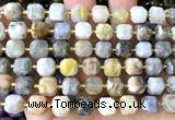 CCU1540 15 inches 8mm - 9mm faceted cube bamboo leaf agate beads