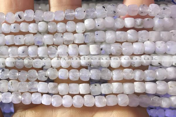 CCU800 15 inches 4mm faceted cube white moonstone beads