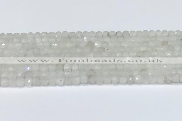 CCU830 15 inches 4mm faceted cube white moonstone beads