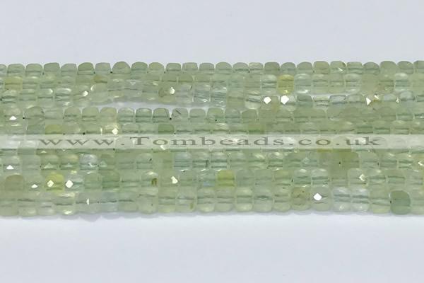 CCU832 15 inches 4mm faceted cube prehnite beads