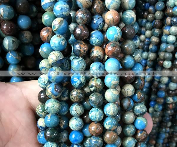 CDE3813 15 inches 8mm round blue sea sediment jasper beads