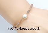 CFB802 4mm faceted round orange moonstone & potato white freshwater pearl bracelet