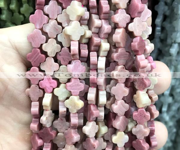 CFG1612 15 inches 8mm four leaf clover pink wooden jasper beads