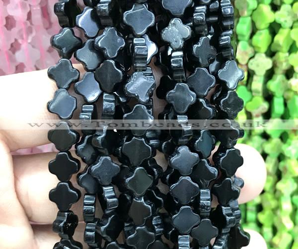 CFG1618 15 inches 8mm four leaf clover black tourmaline beads