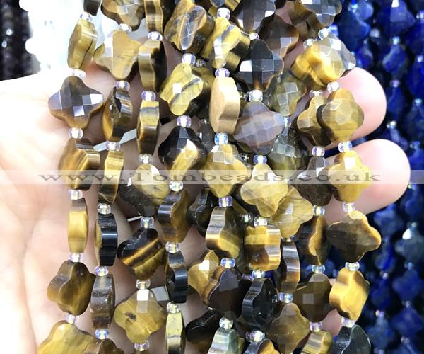 CFG1808 15 inches 12mm four leaf clover yellow tiger eye beads